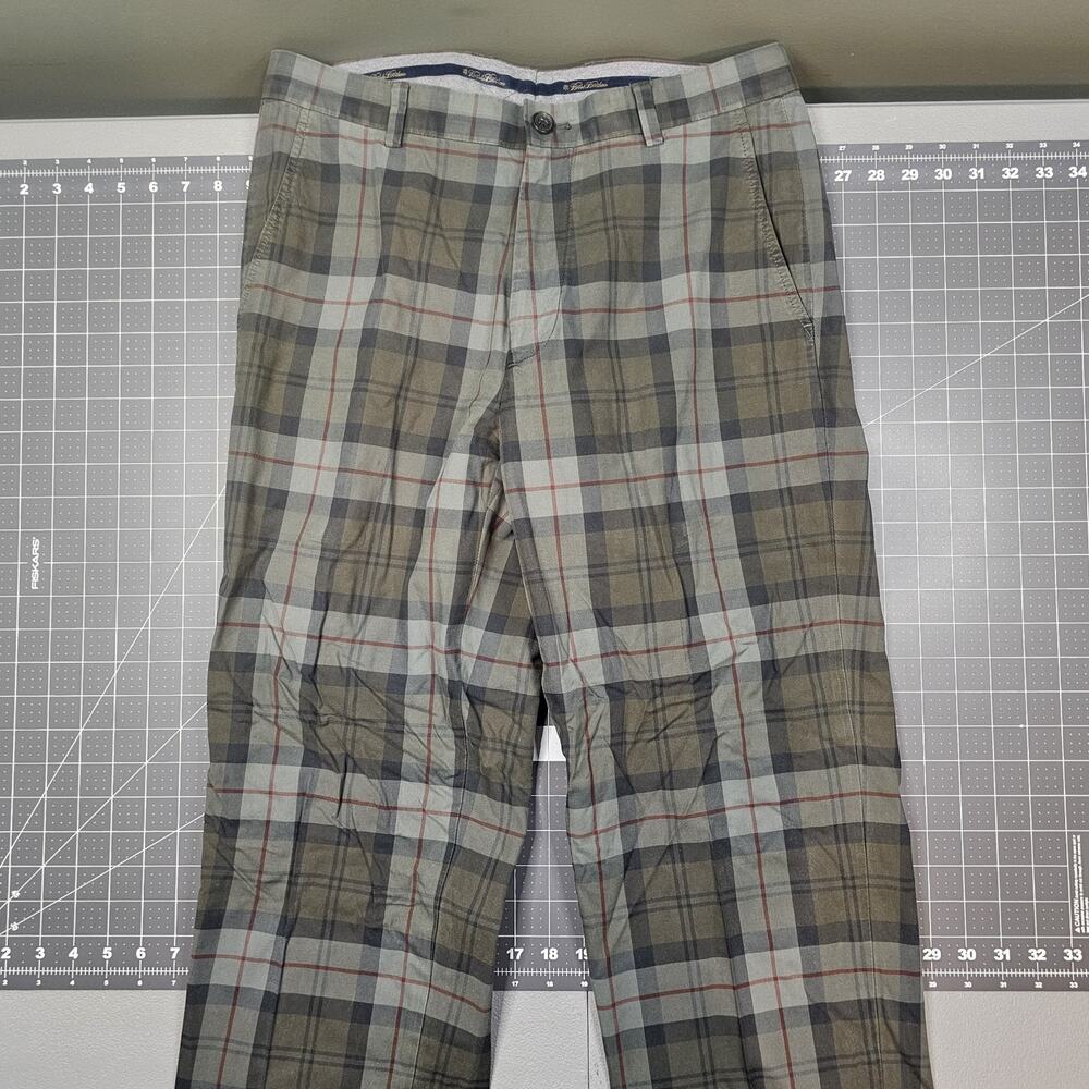 Brooks Brothers Plaid Pants 33x32 Brown Gray Clark Fit Chino Preppy Golf 90s